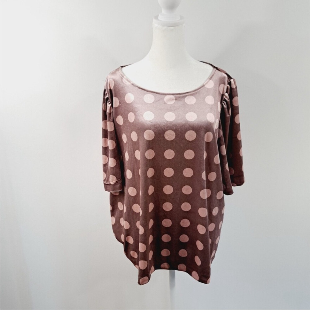 G by Giuliani, XL, Polka D Velvet Top - Mauve - Picture 1 of 8